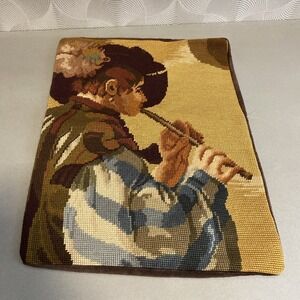 Needlepoint "The‎ Flute Player" Hendrick Tebrugghen Completed / Pillow